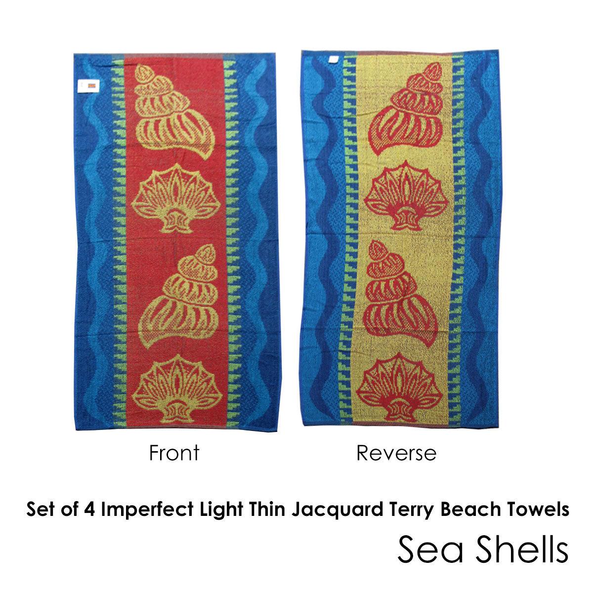 Set of 4 Imperfect Jacquard Terry Beach Towels Sea Shells - Harrogates