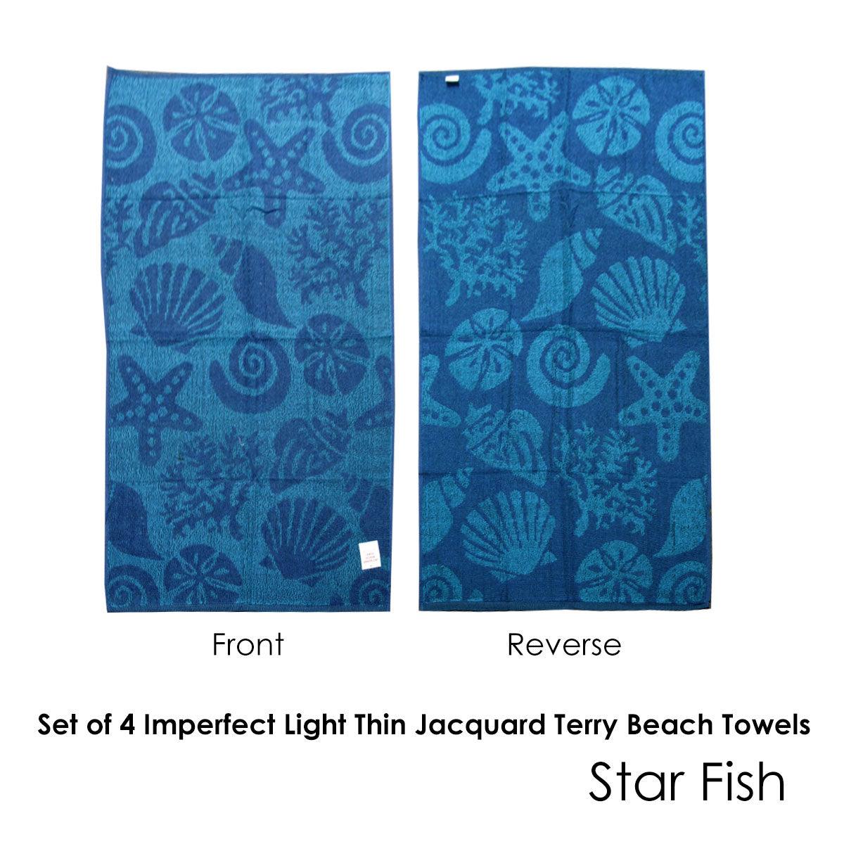 Set of 4 Imperfect Jacquard Terry Beach Towels Star Fish - Harrogates