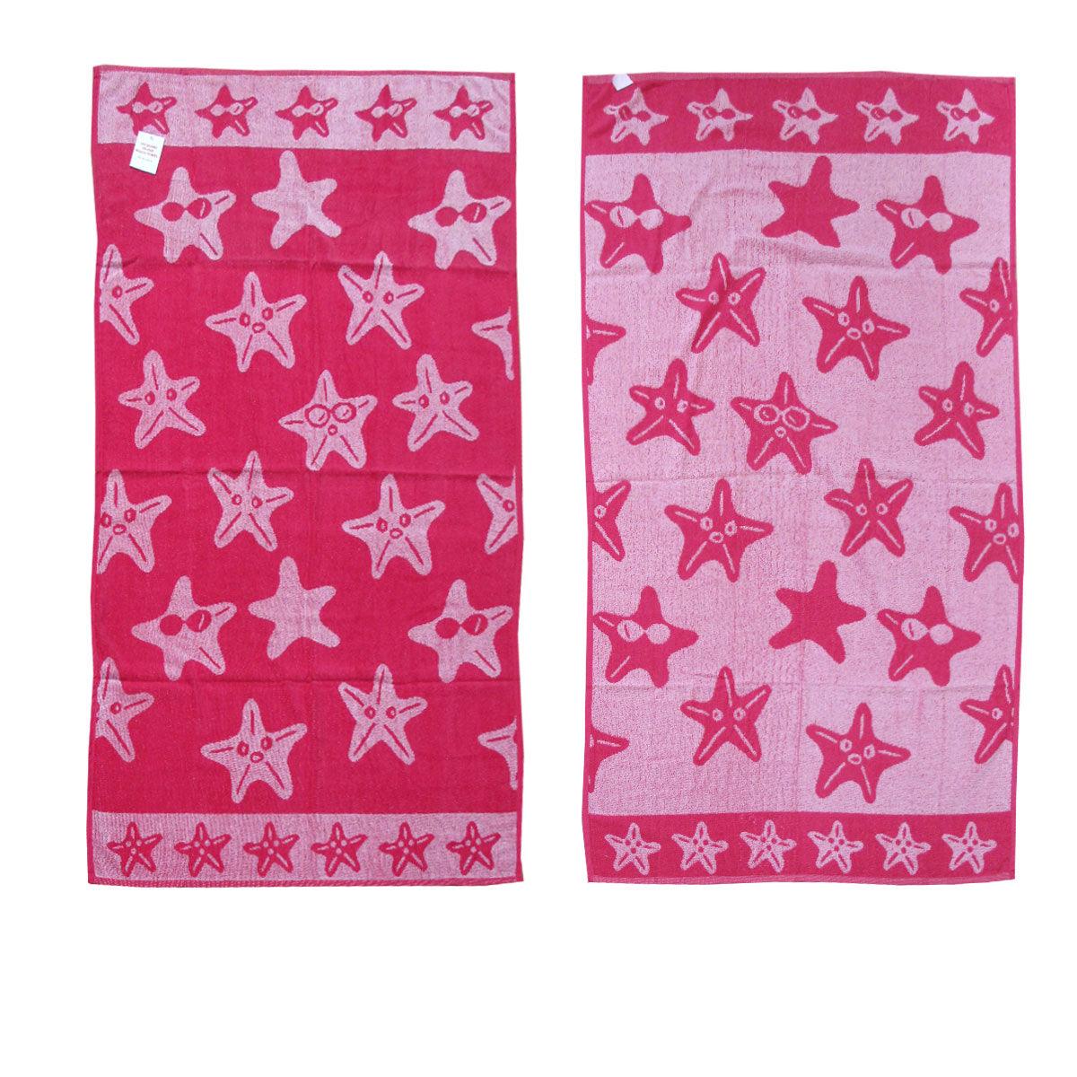 Jacquard Velour Reversible Beach Towel Hot Pink Stars - Harrogates