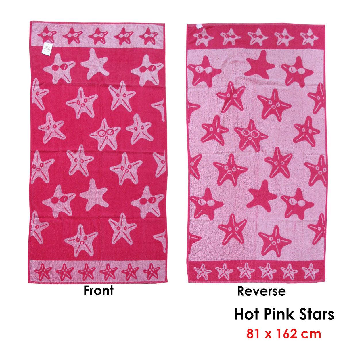 Jacquard Velour Reversible Beach Towel Hot Pink Stars - Harrogates