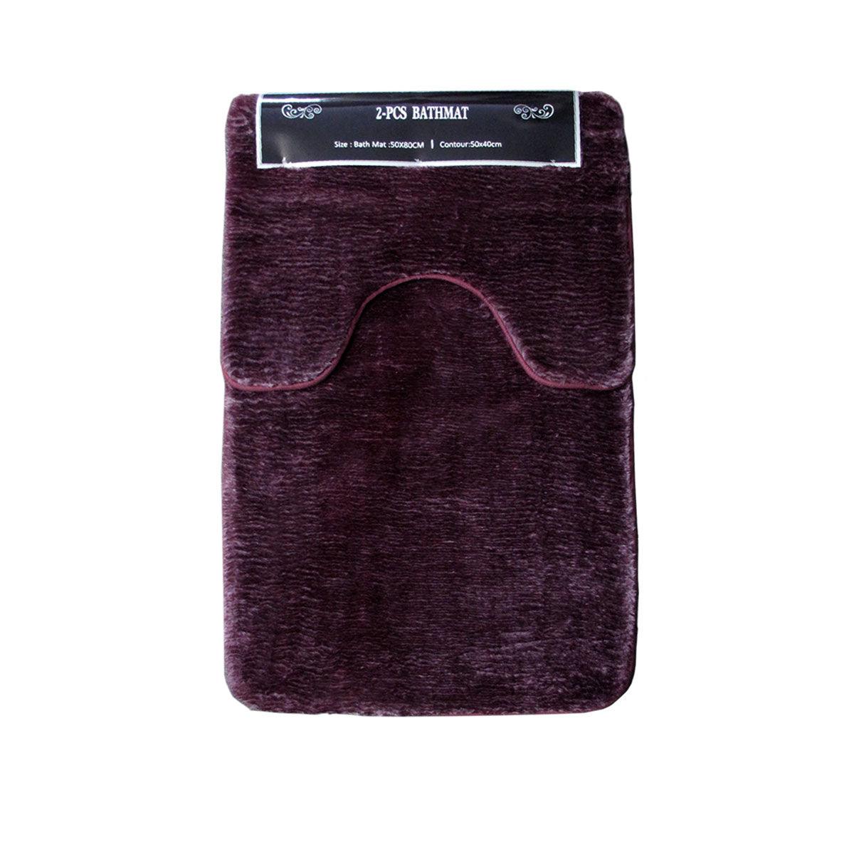 2 Pce Sorrento Plush Quality Non-slip Rubber Back Bath Mat Set Plum - Harrogates