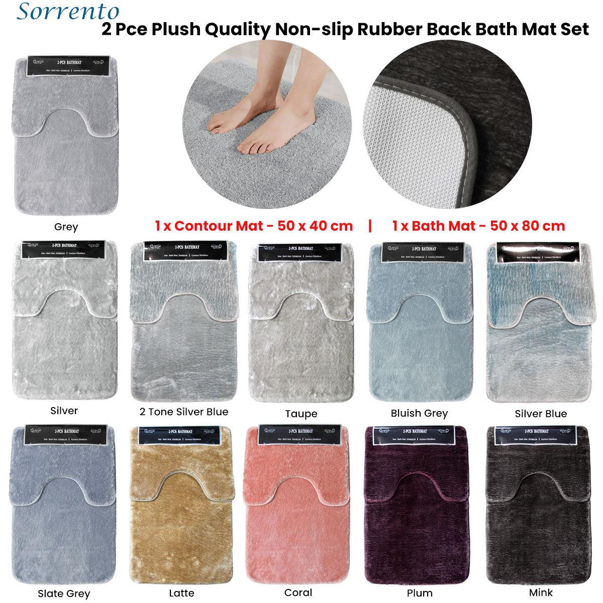 2 Pce Sorrento Plush Quality Non-slip Rubber Back Bath Mat Set Plum - Harrogates