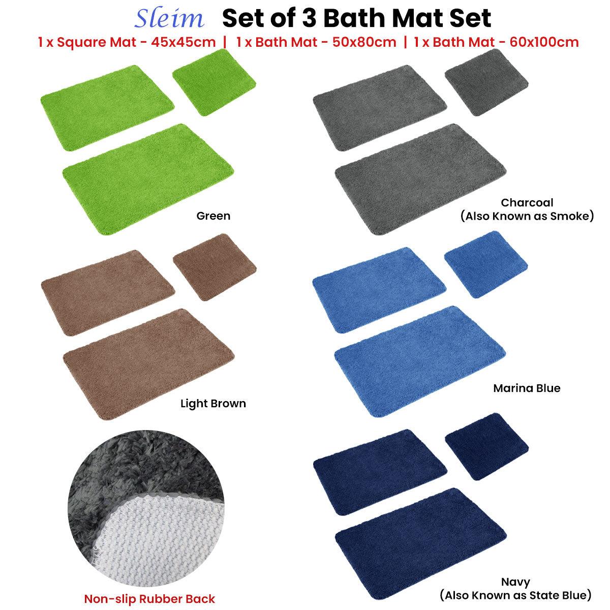 Sleim Set of 3 Bath Mat Set Charcoal (Also Known as Smoke) - Harrogates