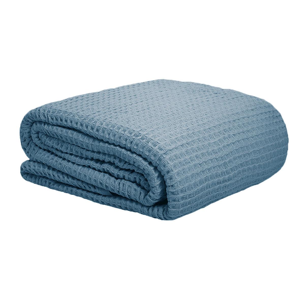 Cotton Waffle Blanket Dusk Blue Single - Harrogates