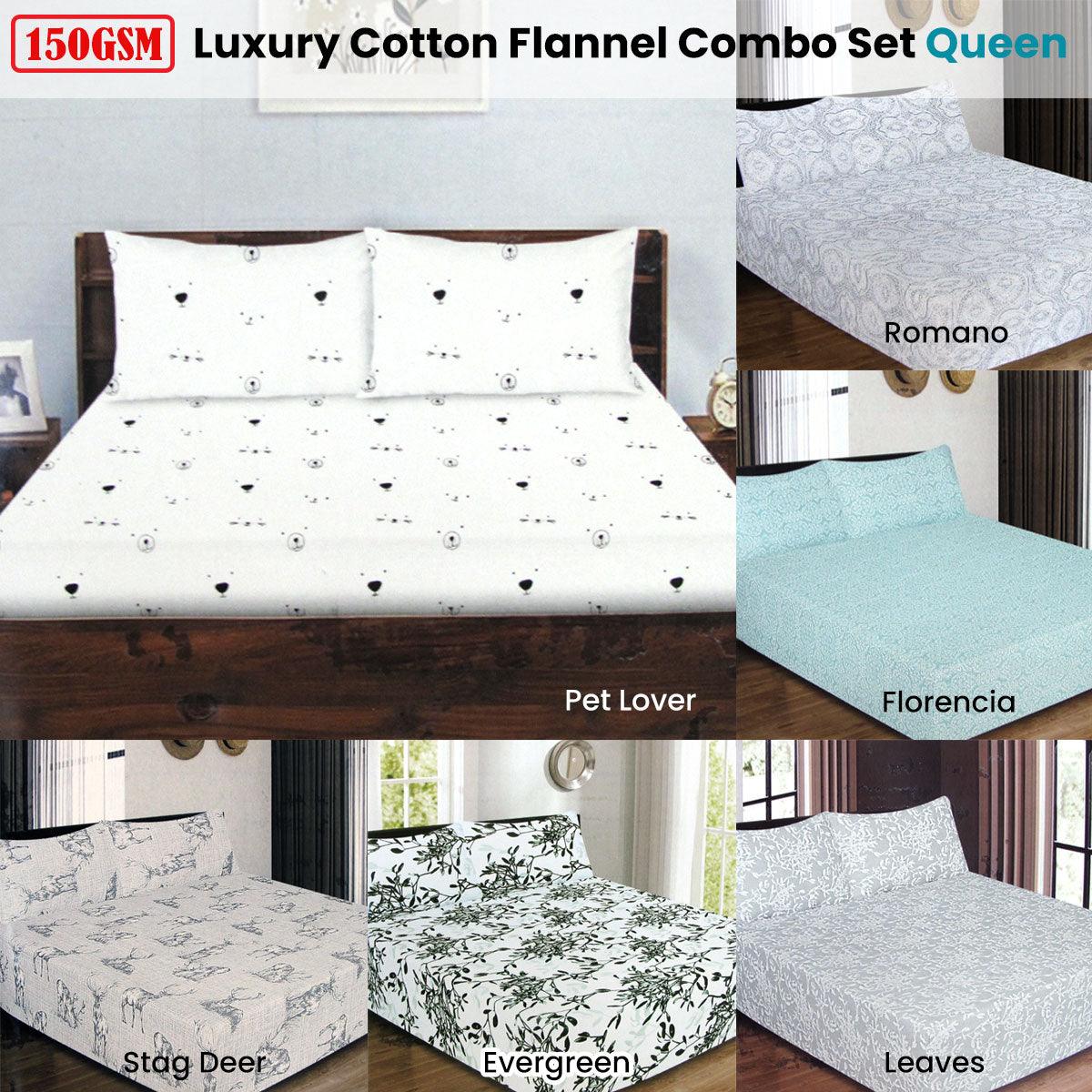 ICF Store Cotton Flannel Combo Fitted Sheet Set Queen Romano - Harrogates