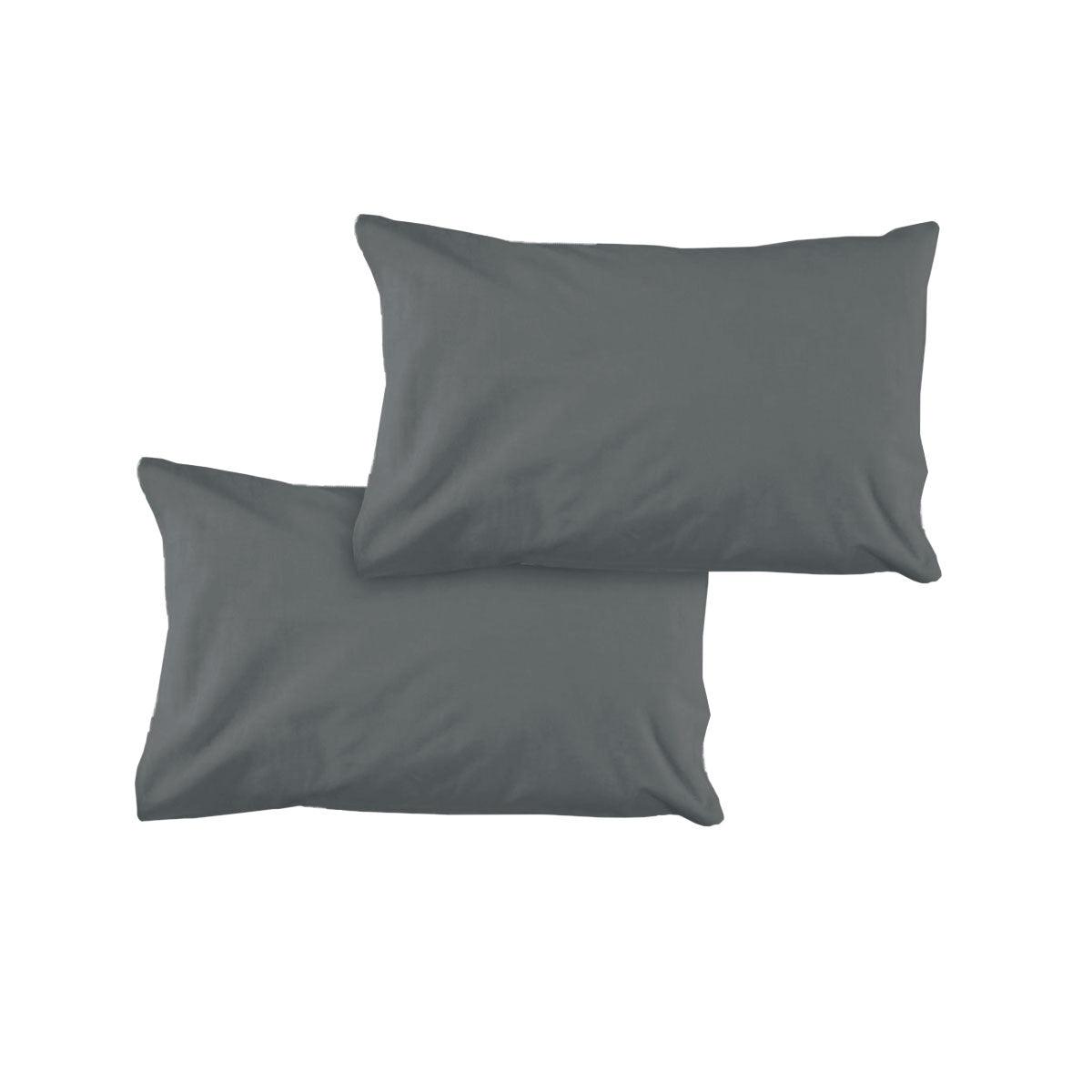 Pair of Solid Colour Microfiber Standard Pillowcases 48x73cmx15cm (Flap) Charcoal - Harrogates