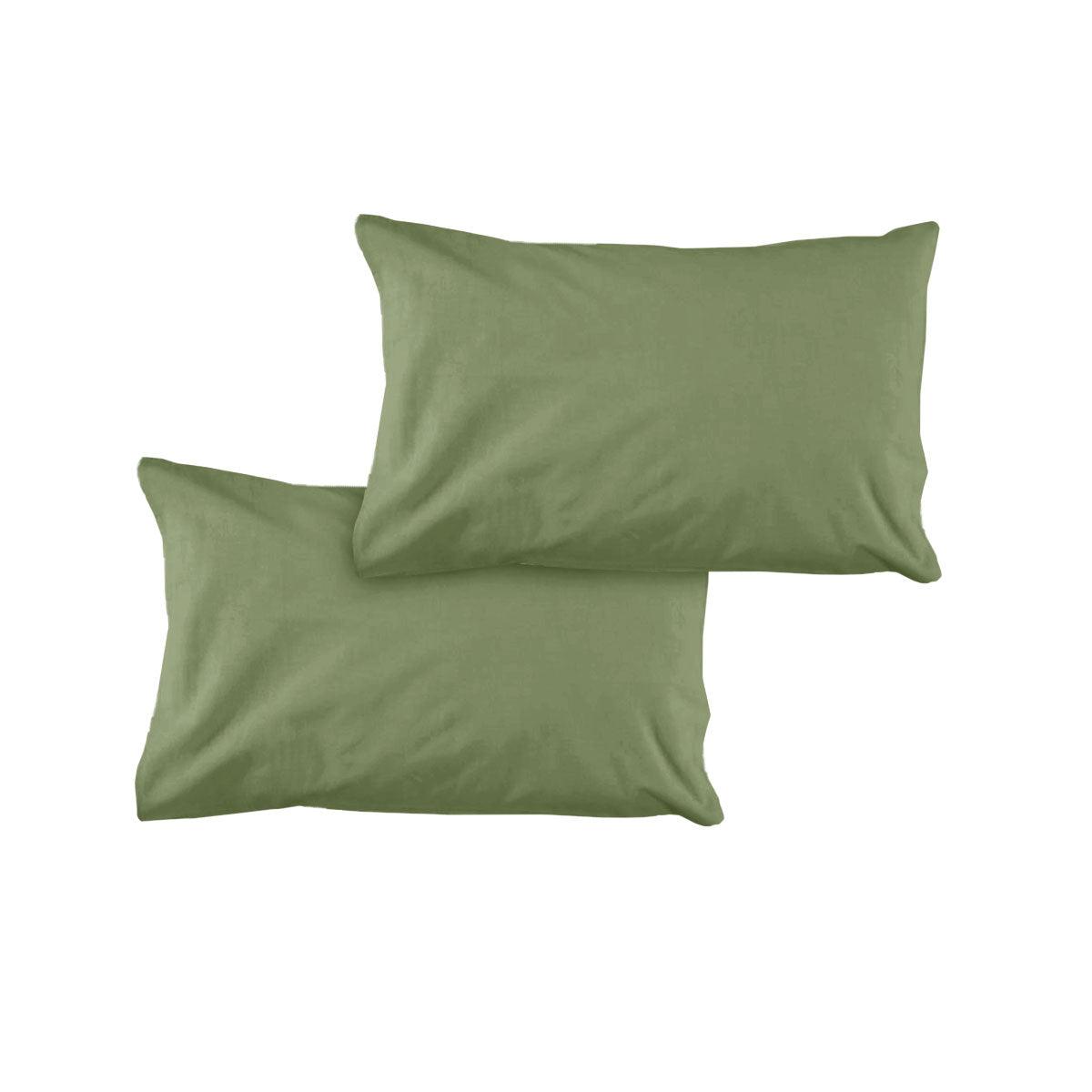Pair of Solid Colour Microfiber Standard Pillowcases 48x73cmx15cm (Flap) Olive - Harrogates