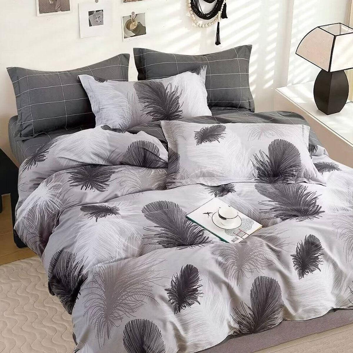 300TC Heidi Grey Reversible Cotton Quilt Cover Set Queen - Harrogates
