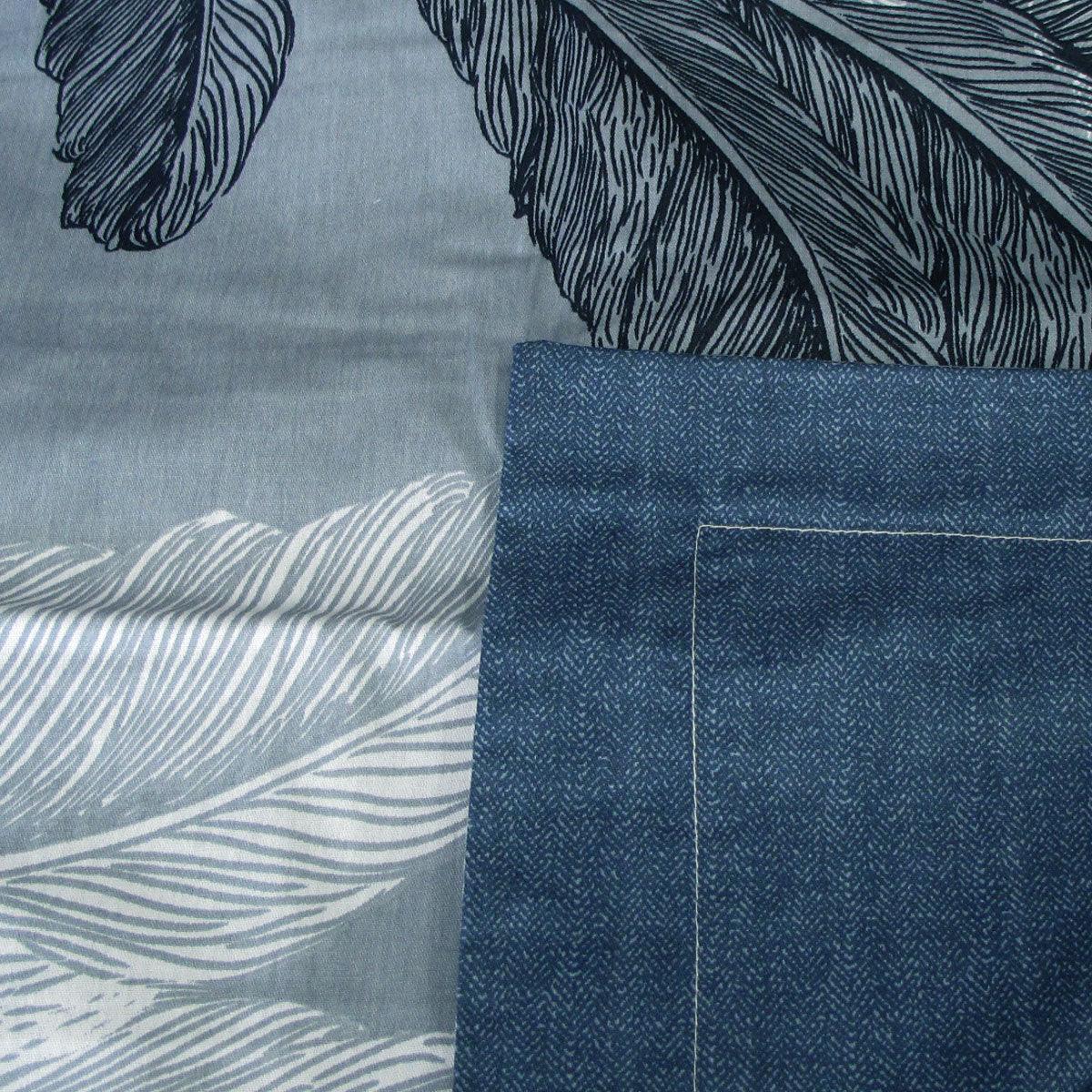 300TC Palm Leaf Blue Reversible Cotton Quilt Cover Set Queen - Harrogates