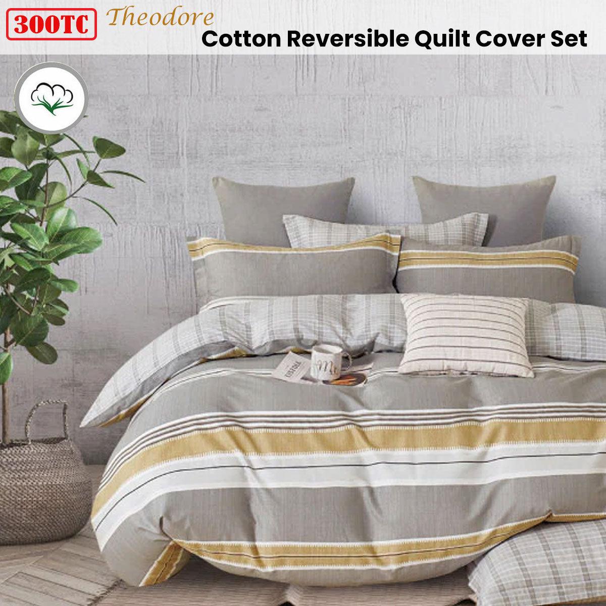 300TC Theodore Grey Reversible Cotton Quilt Cover Set King - Harrogates