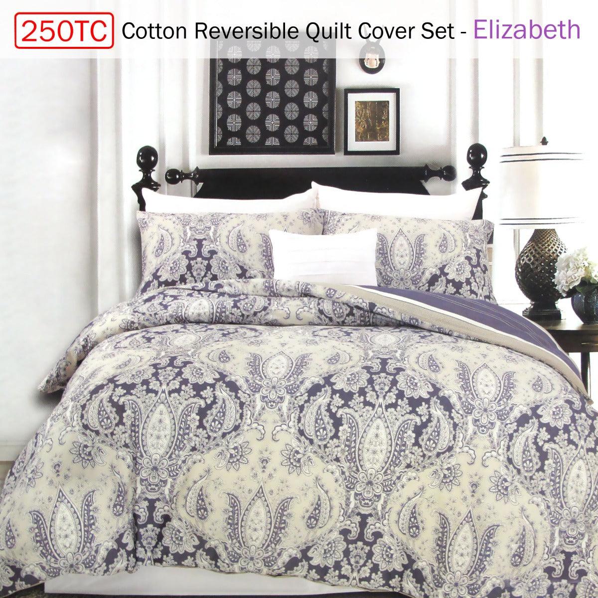 250TC Cotton Reversible Quilt Cover Set Elizabeth Queen - Harrogates