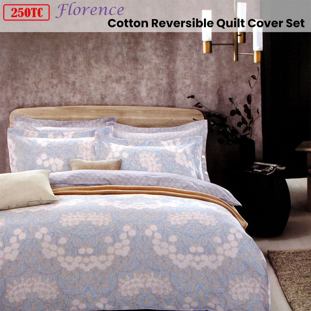 250TC Florence Cotton Reversible Quilt Cover Set Queen - Harrogates