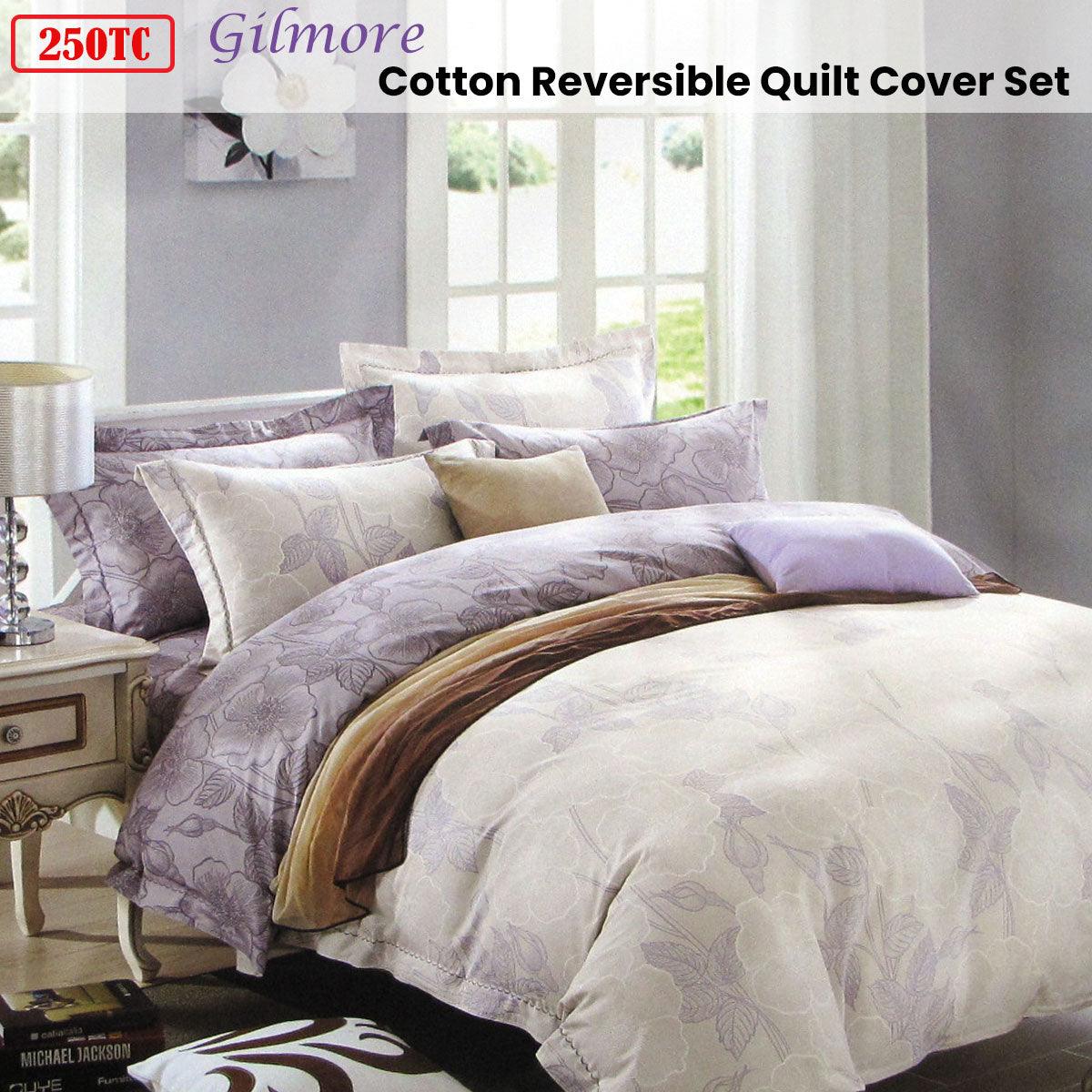 250TC Gilmore Cotton Reversible Quilt Cover Set Queen - Harrogates
