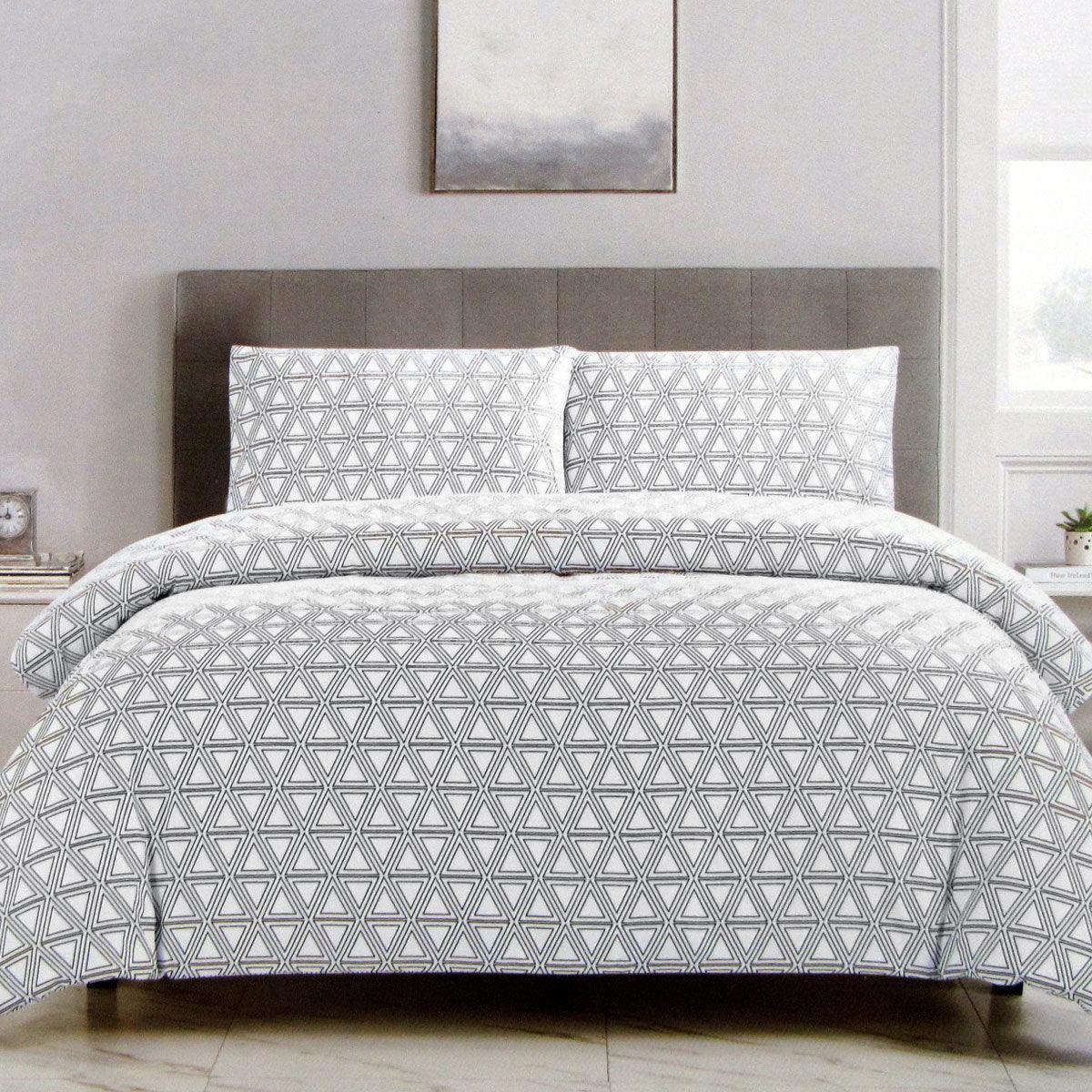 Artex Black Triangle Geometric Pattern Printed Microfiber Polyester Quilt Cover Set Queen - Harrogates