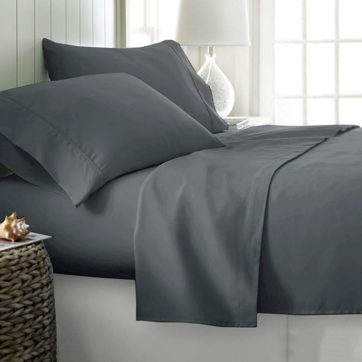 400TC Cotton Sateen Sheet Set King - Grey - Harrogates
