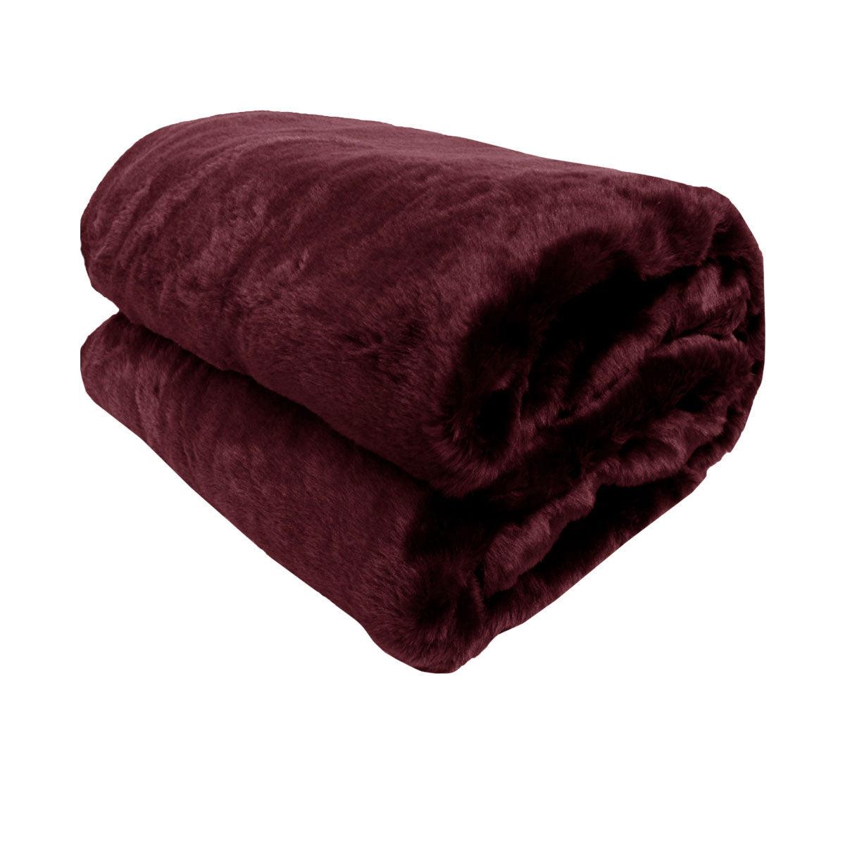 Venus Burgundy Faux Fur Throw Rug 127 x 152 cm - Harrogates
