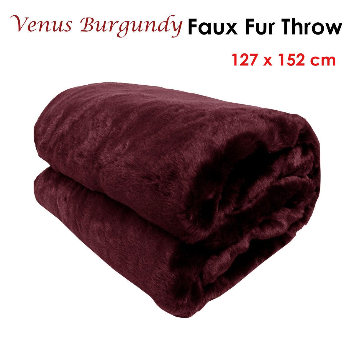 Venus Burgundy Faux Fur Throw Rug 127 x 152 cm - Harrogates
