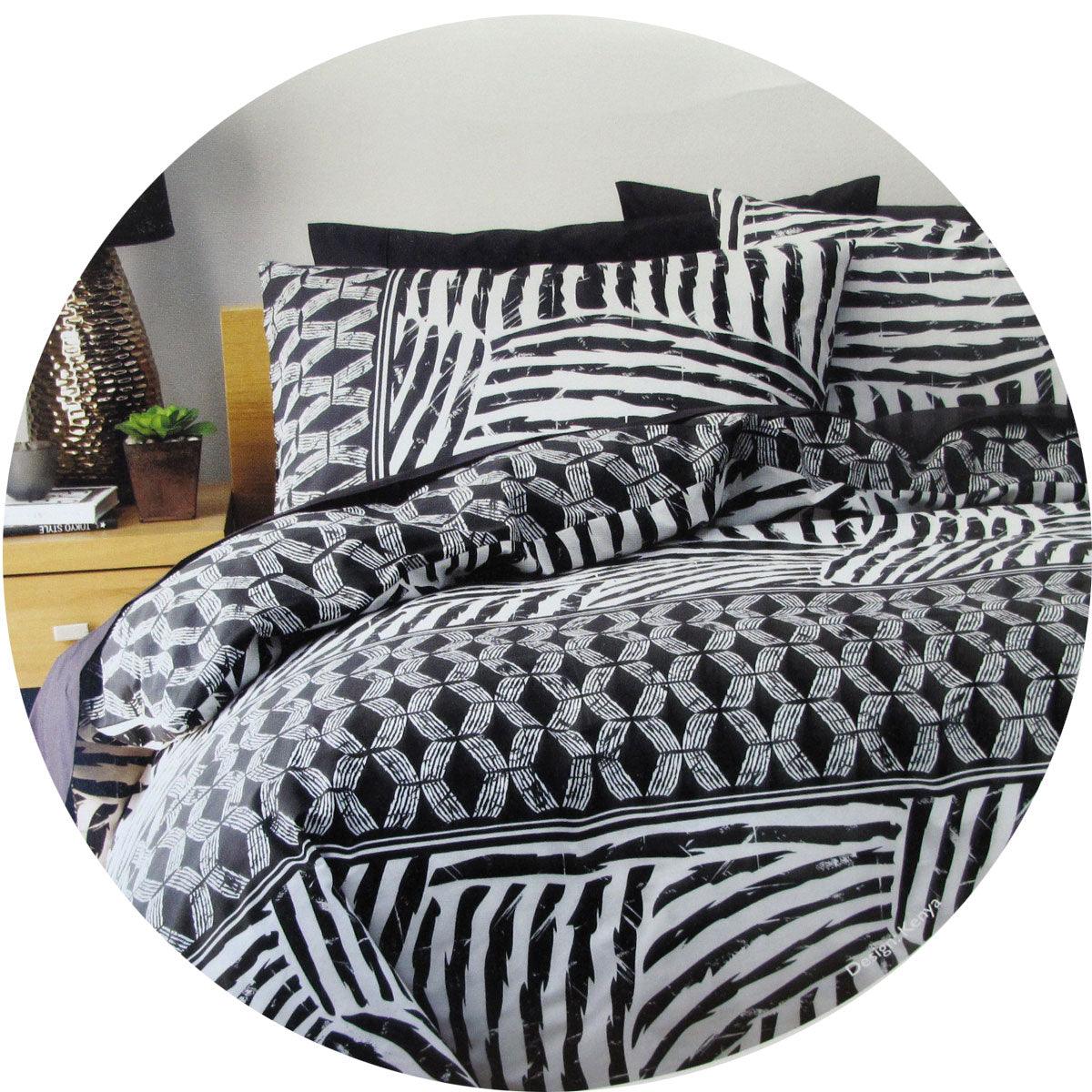 Homeport Kenya Black Printed Geometric Quilt Cover Set Double - Harrogates