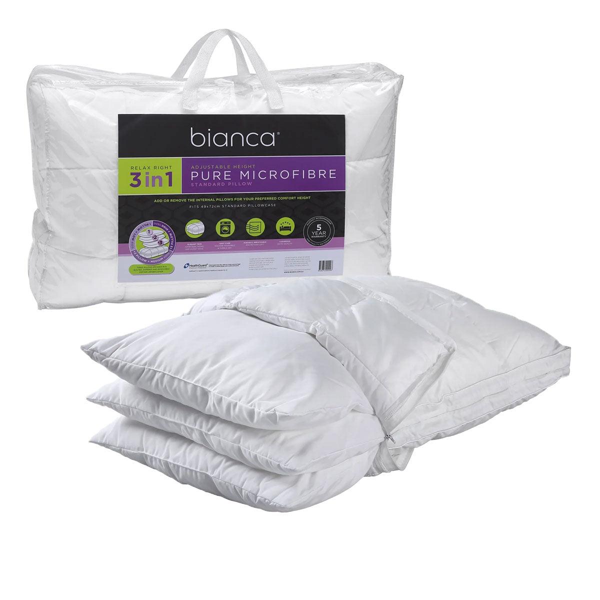 Bianca 1150g Relax Right Pure Microfiber 3 in 1 Adjustable Standard Pillow 49 x 72cm - Harrogates