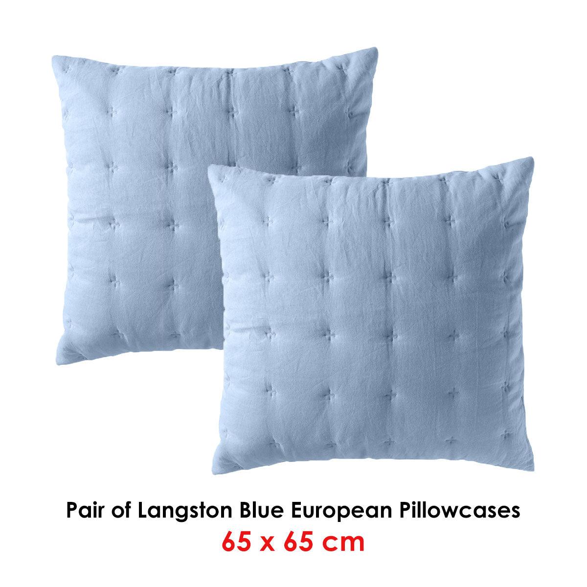 Bianca Pair of Langston Blue European Pillowcases - Harrogates