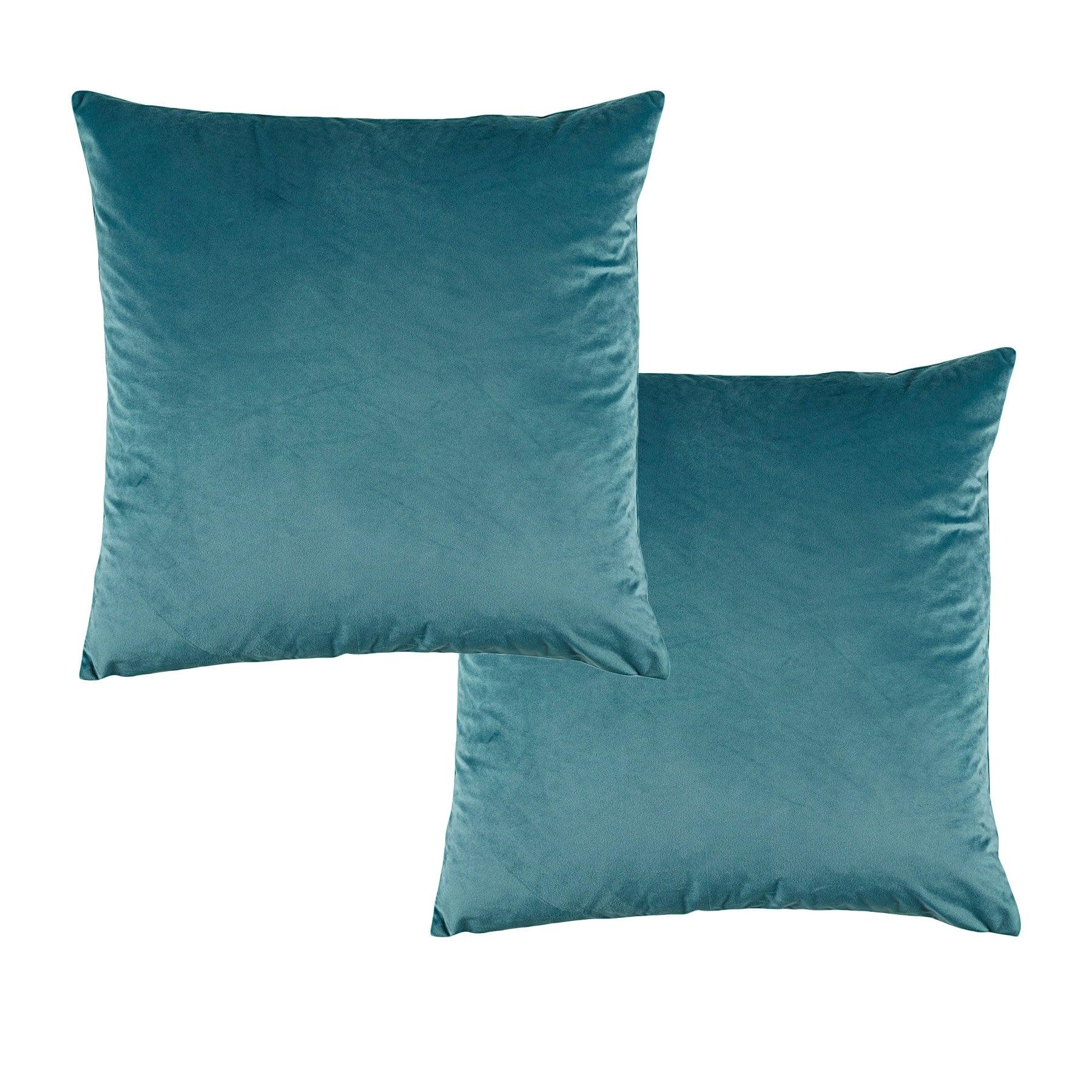 Bianca Pair of Vivid Coordinate Velvet Teal European Pillowcases 65 x 65 cm - Harrogates