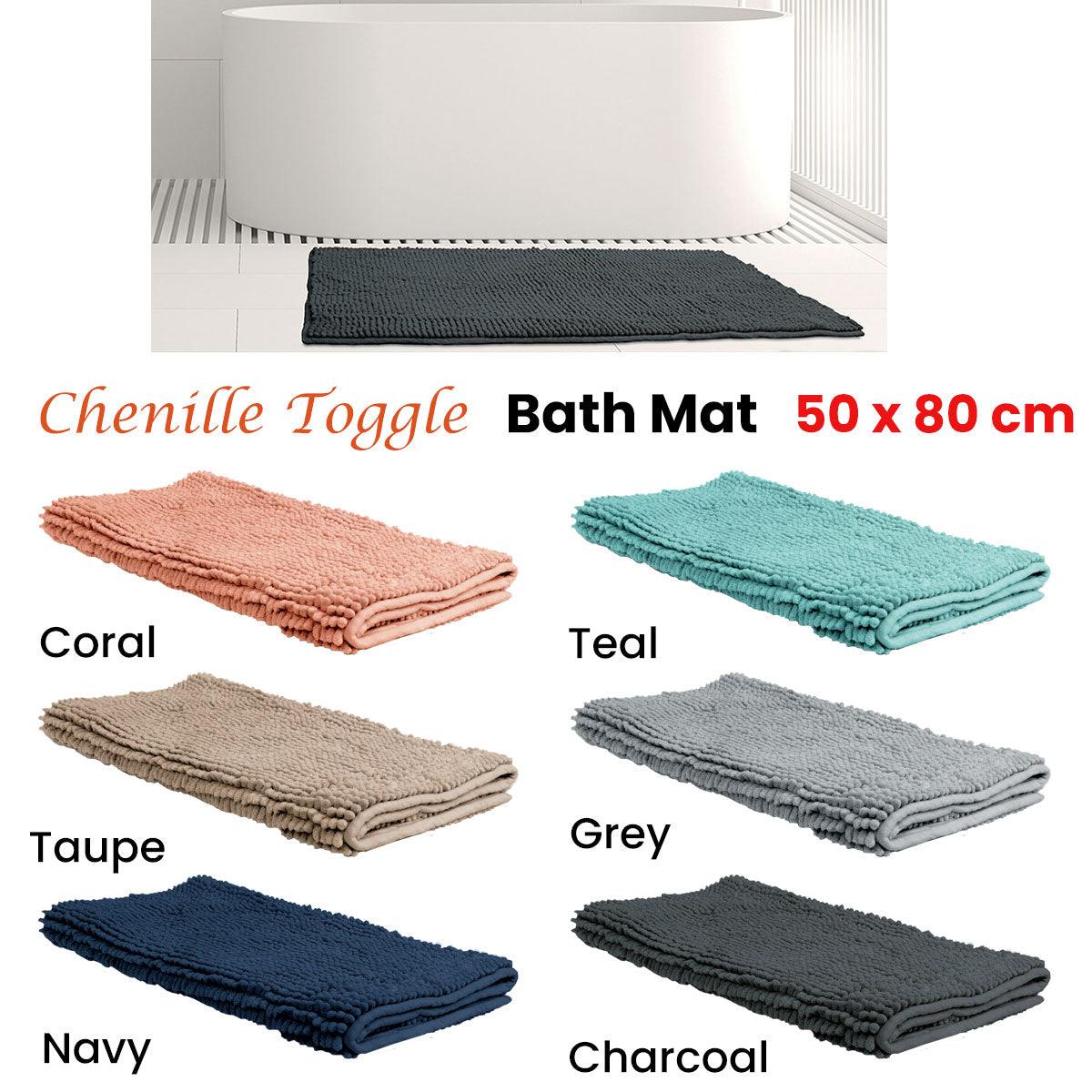 Chenille Toggle Bath Mat 50 x 80cm Taupe - Harrogates