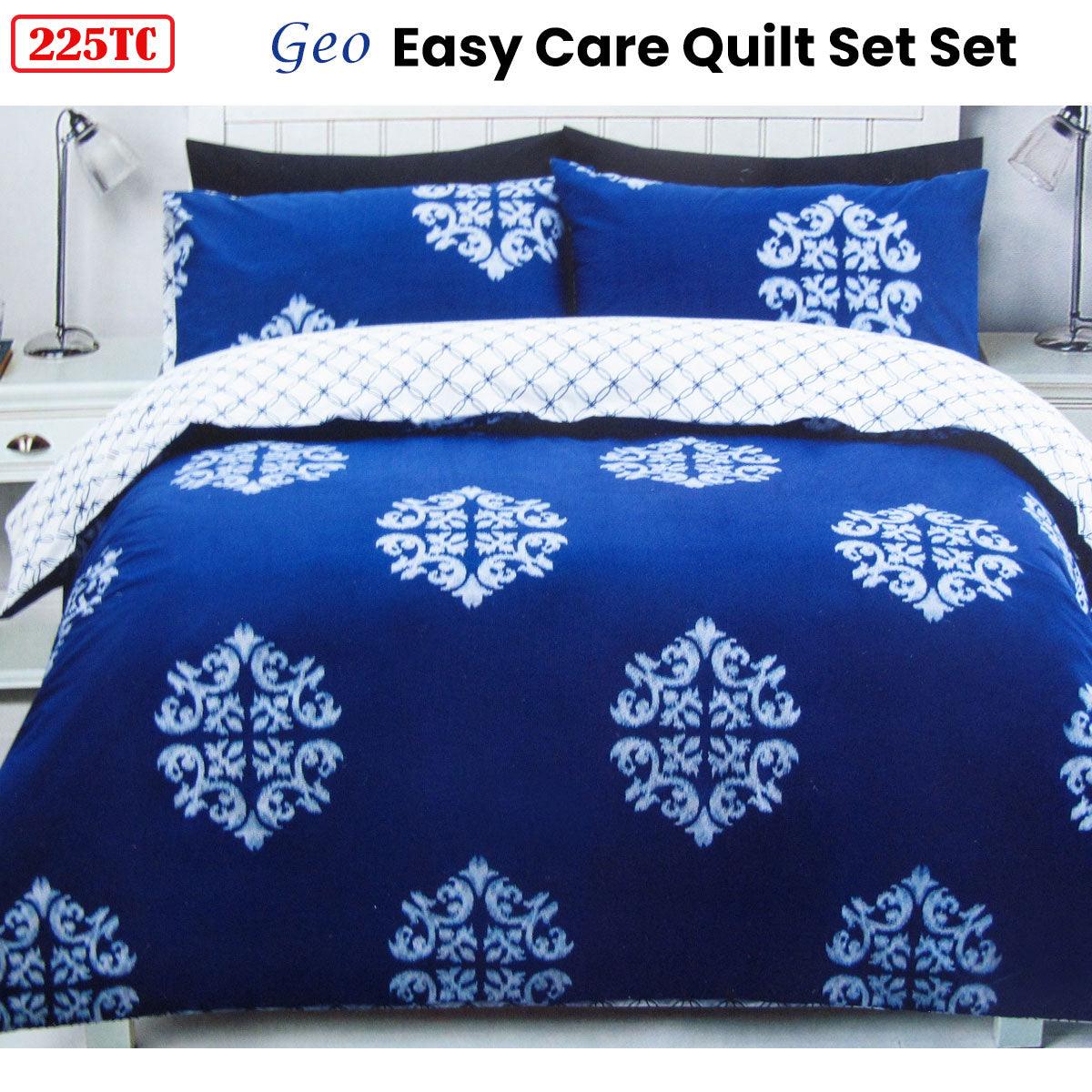 225TC Geo Damask Cotton Rich Easy Care Quilt Cover Set Queen - Harrogates