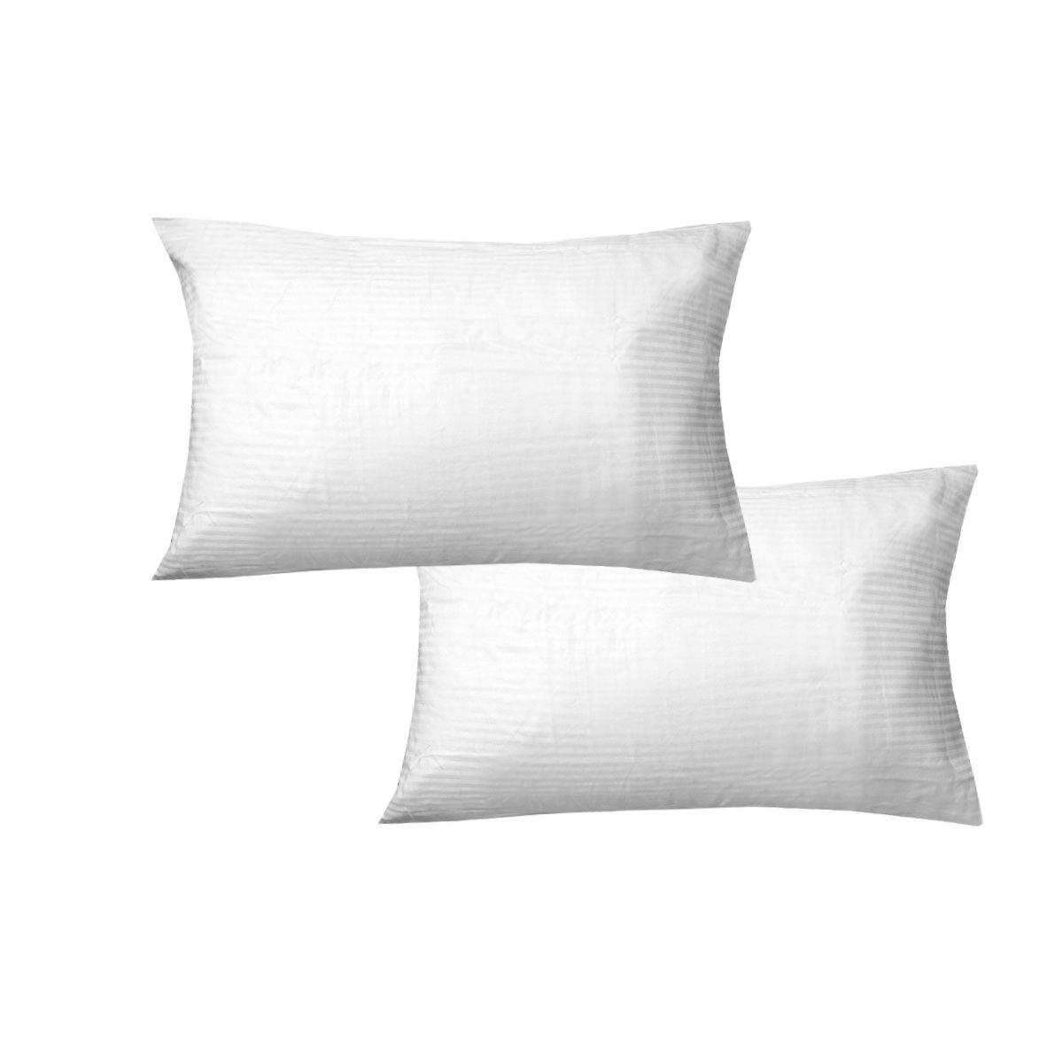 600TC Pair of Narrow Self Striped Standard Pillowcases White - Harrogates