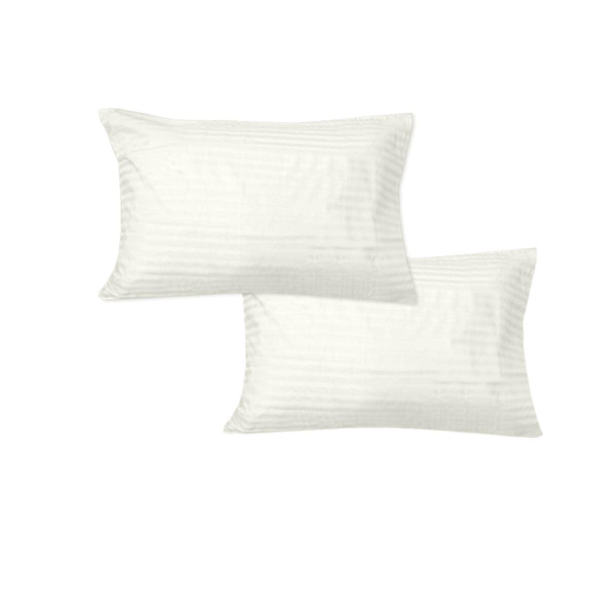 600TC Pair of No Flap Wide Self Striped Standard Pillowcases Cream - Harrogates