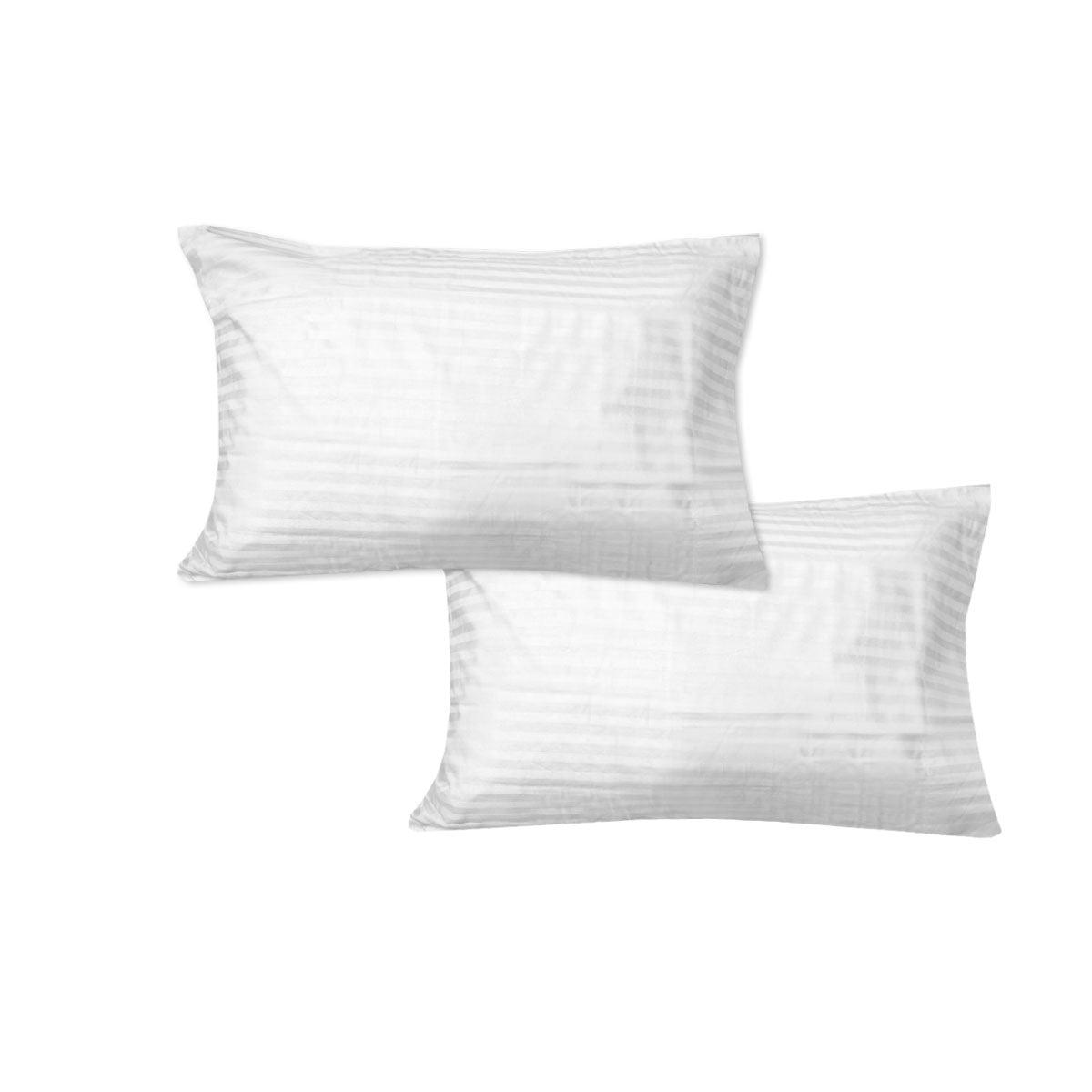 600TC Pair of Wide Self Striped Standard Pillowcases White - Harrogates