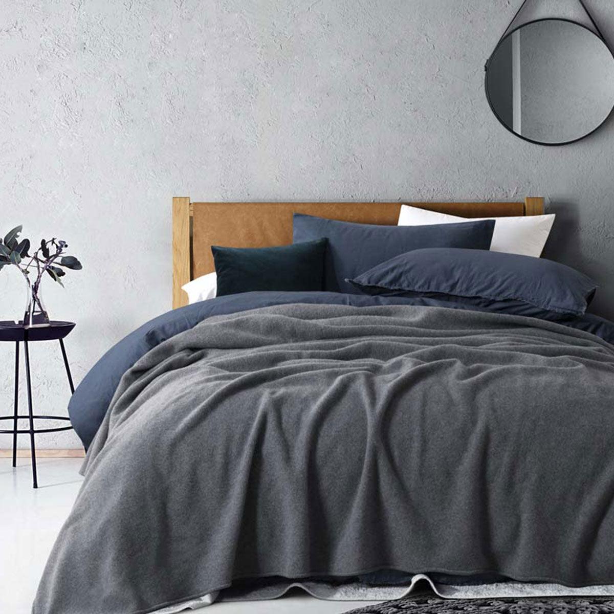 Laconia 400GSM Premium Australian Pure Wool Blanket Grey Single - Harrogates