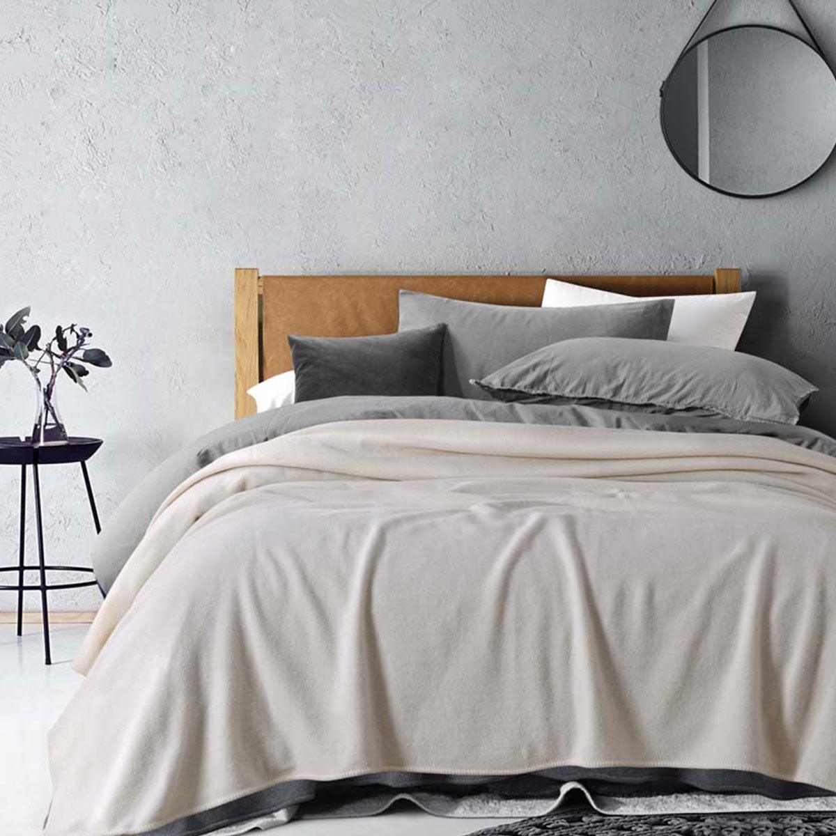 Laconia 400GSM Premium Australian Pure Wool Blanket Natural King - Harrogates