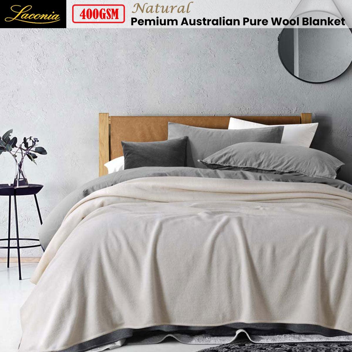 Laconia 400GSM Premium Australian Pure Wool Blanket Natural King - Harrogates