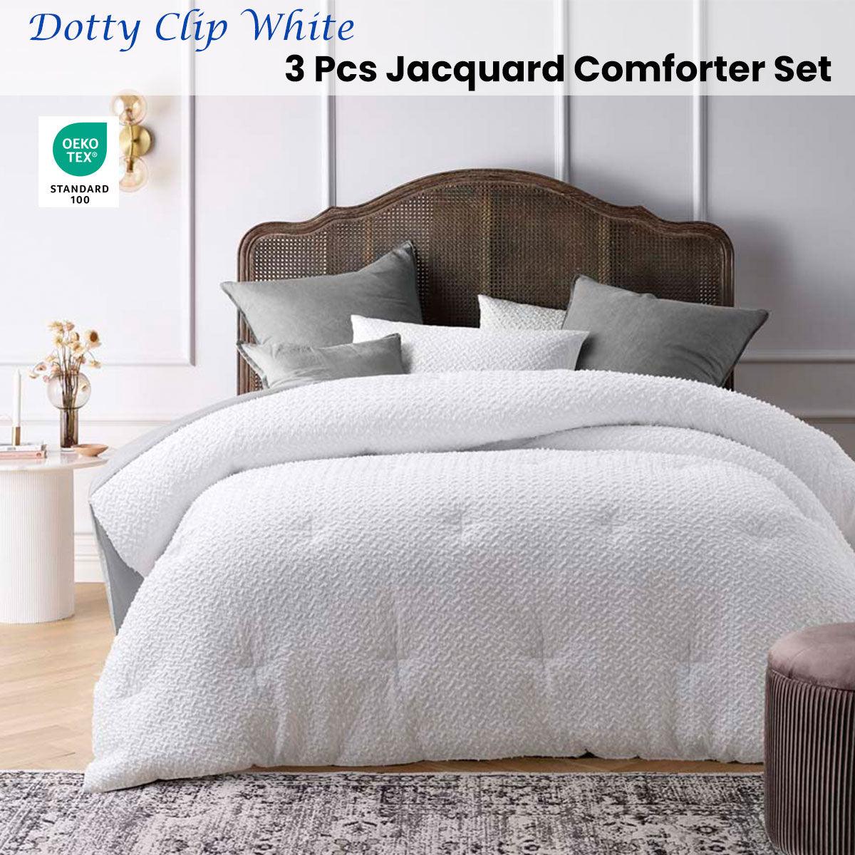 Accessorize Dotty Clip White 3 Piece Jacquard Comforter Set Queen - Harrogates