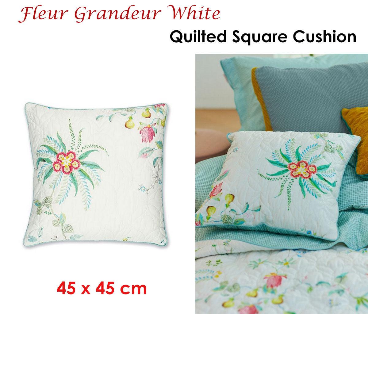 PIP Studio Fleur Grandeur White Quilted Square Cushion - Harrogates