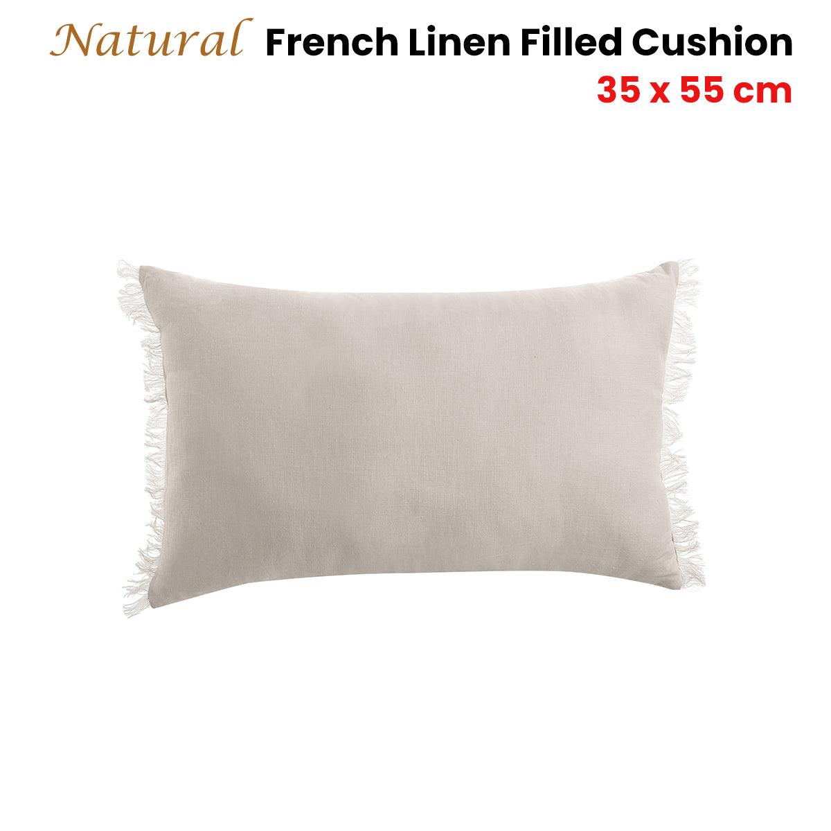 Vintage Design Homewares Natural French Linen Filled Cushion Oblong - 35cm x 55cm - Harrogates