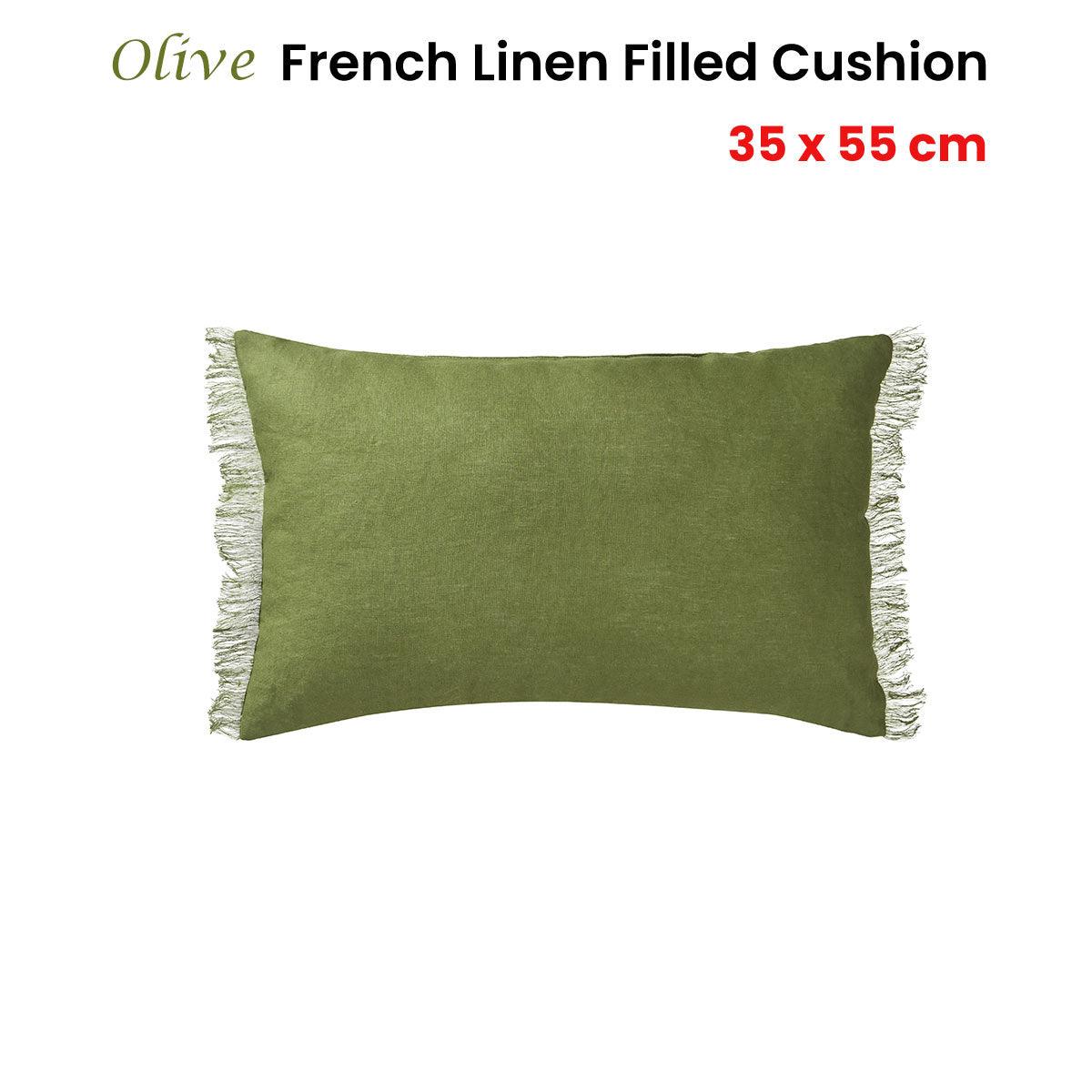 Vintage Design Homewares Olive French Linen Filled Cushion Oblong - 35cm x 55cm - Harrogates