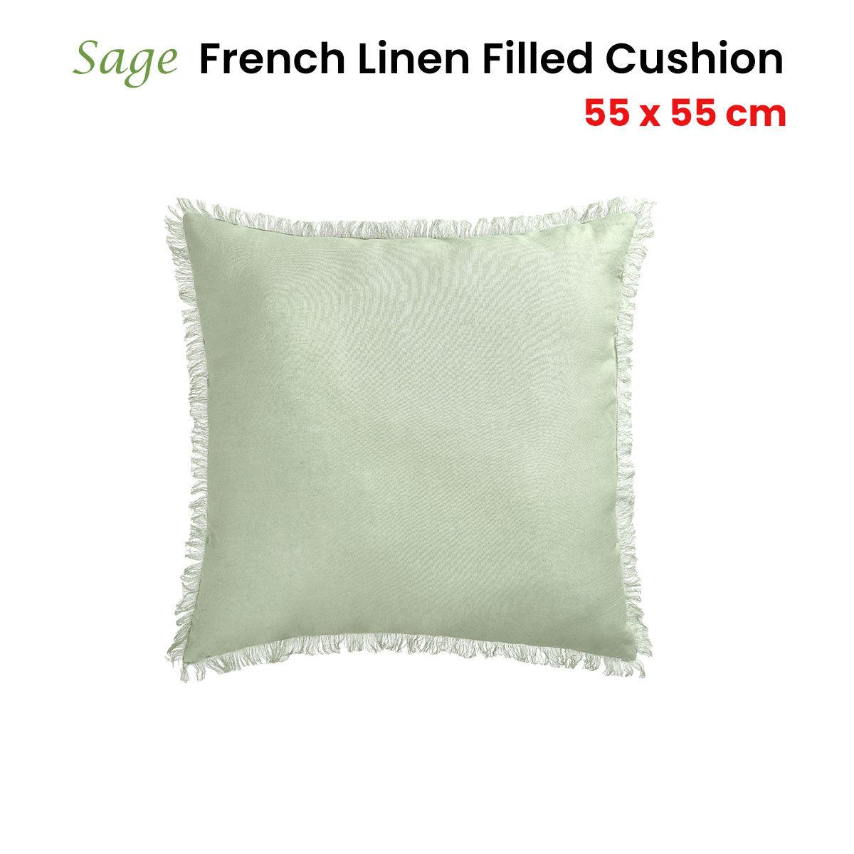 Vintage Design Homewares Sage French Linen Filled Cushion Square - 55cm x 55cm - Harrogates