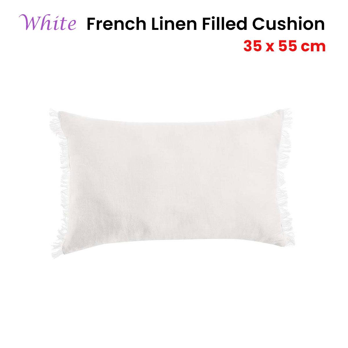 Vintage Design Homewares White French Linen Filled Cushion Oblong - 35cm x 55cm - Harrogates