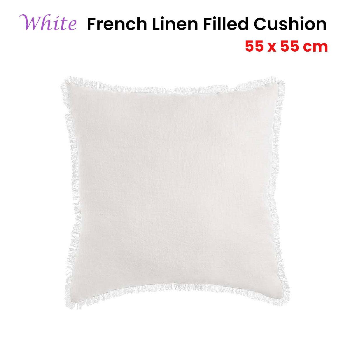 Vintage Design Homewares White French Linen Filled Cushion Square - 55cm x 55cm - Harrogates