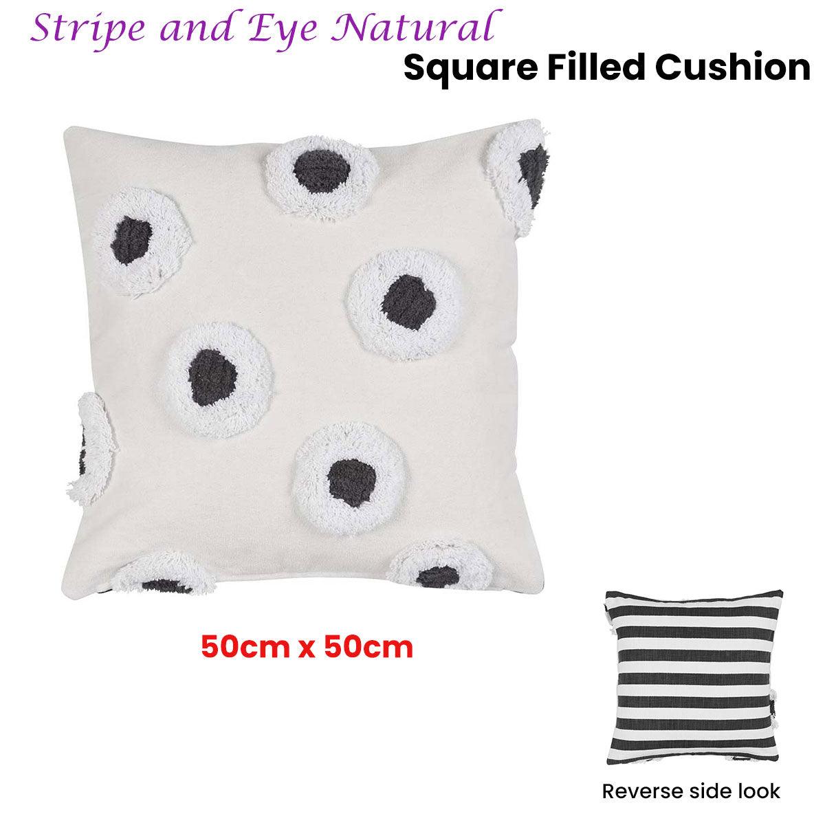 VTWonen Stripe and Eye Natural Square Filled Cushion 50cm x 50cm - Harrogates