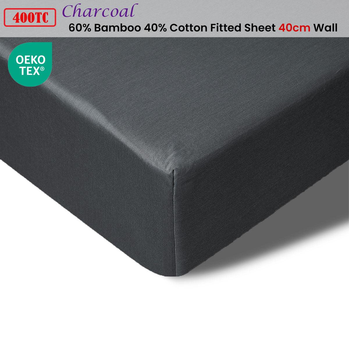Accessorize 400TC Charcoal Bamboo Cotton Fitted Sheet 40cm Wall Queen - Harrogates