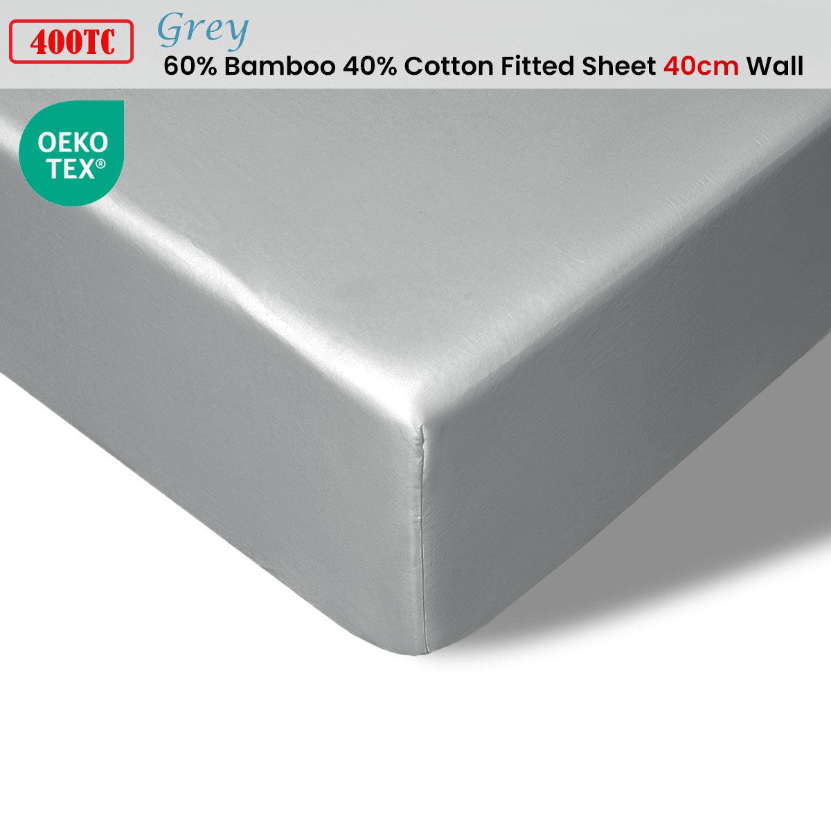Accessorize 400TC Grey Bamboo Cotton Fitted Sheet 40cm Wall Queen - Harrogates