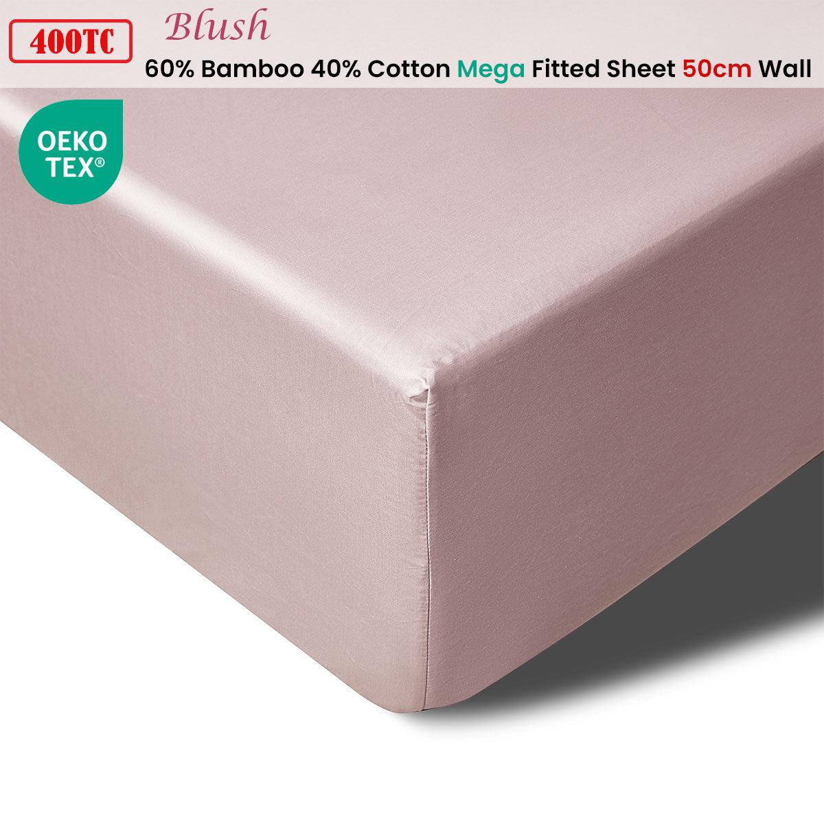 Accessorize 400TC Blush Bamboo Cotton Mega / Super Fitted Sheet 50cm Wall King - Harrogates