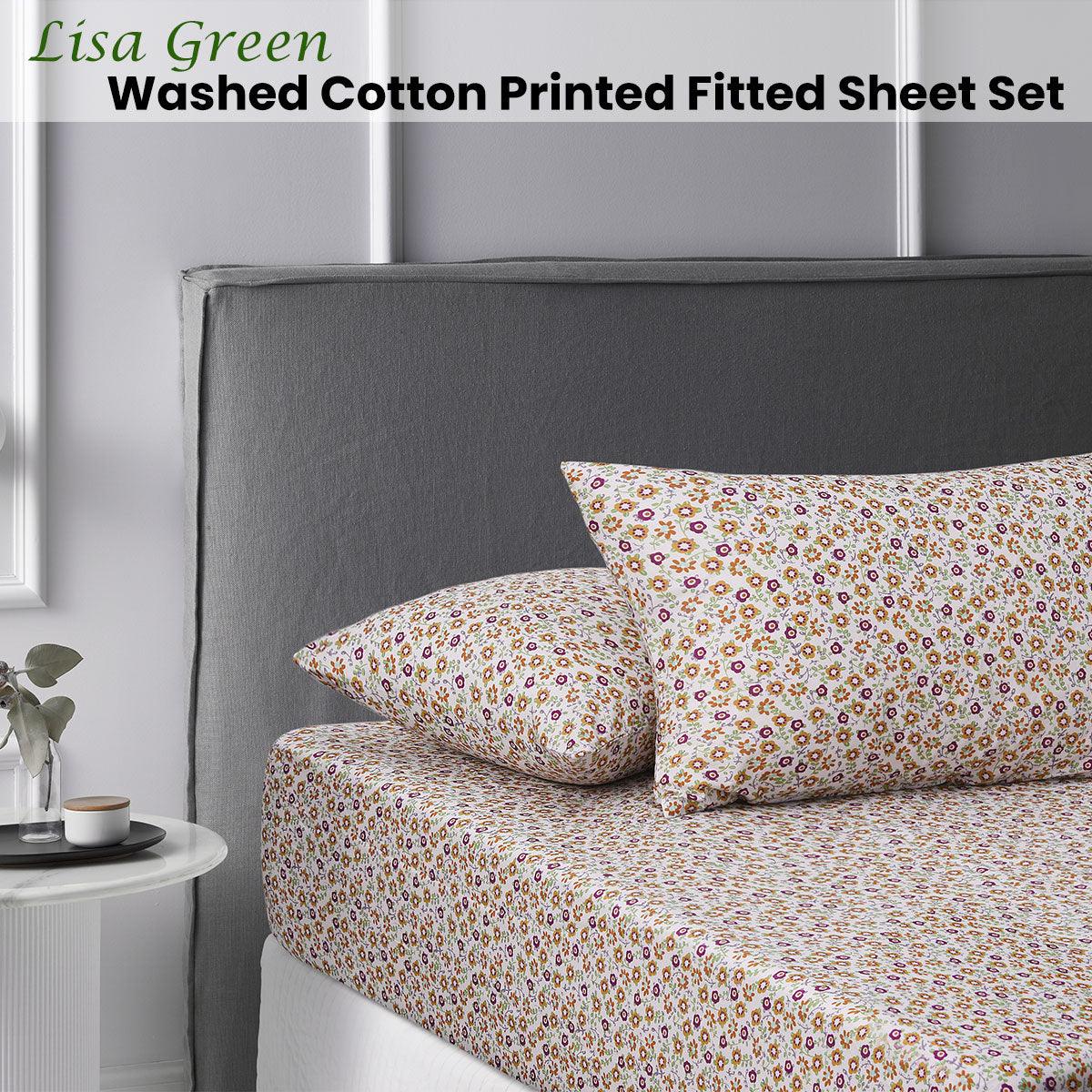 Accessorize Lisa Green Washed Cotton Printed Fitted Sheet Set King - Harrogates