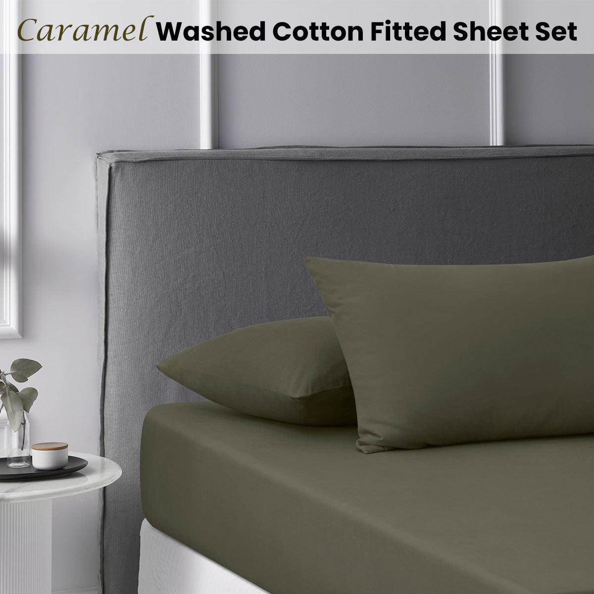 Accessorize Caramel Washed Cotton Fitted Sheet Set King - Harrogates