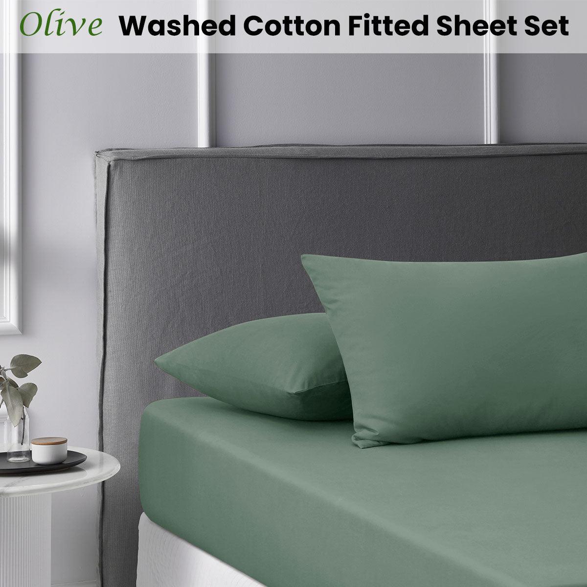 Accessorize Olive Washed Cotton Fitted Sheet Set King - Harrogates