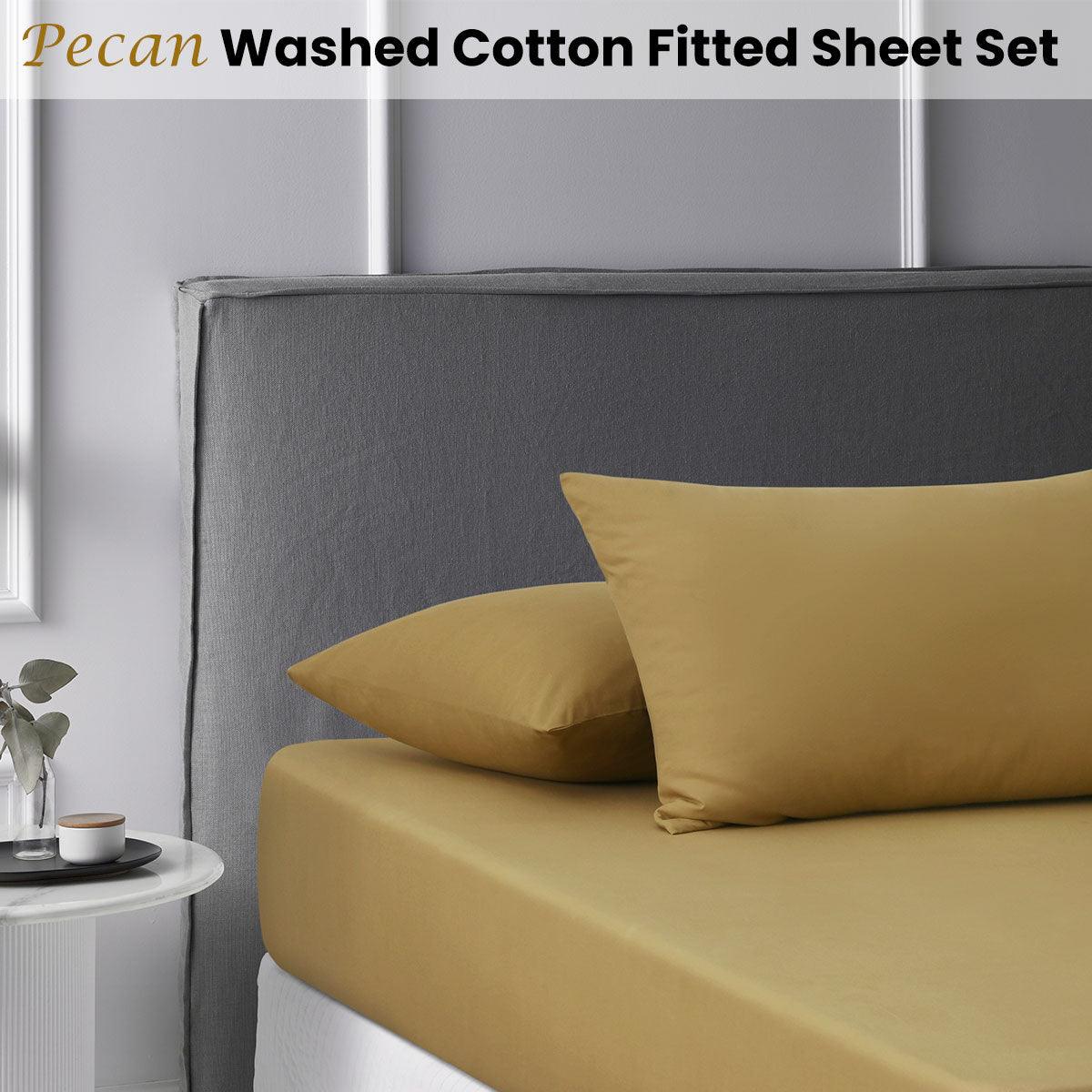 Accessorize Pecan Washed Cotton Fitted Sheet Set Double - Harrogates