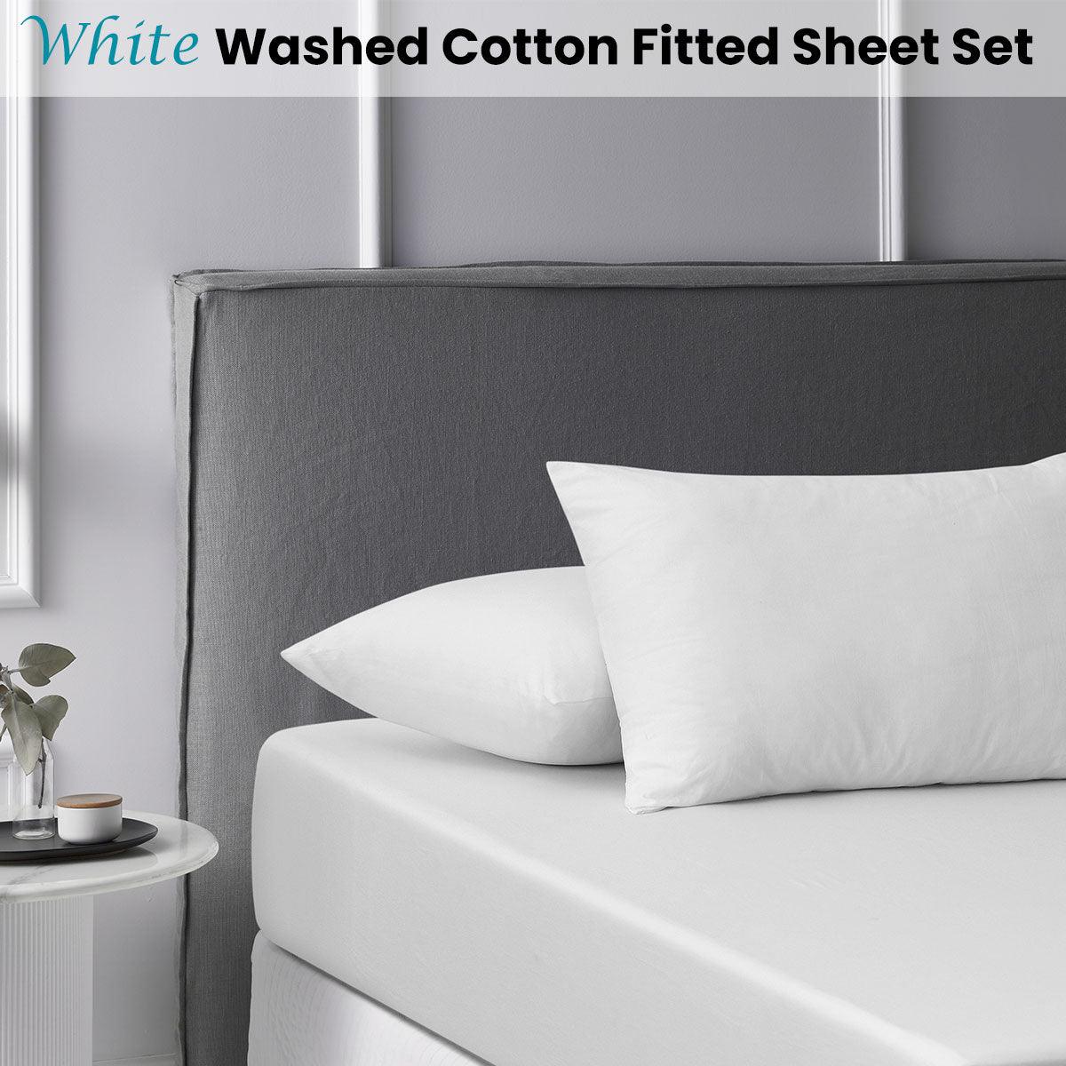 Accessorize White Washed Cotton Fitted Sheet Set King - Harrogates