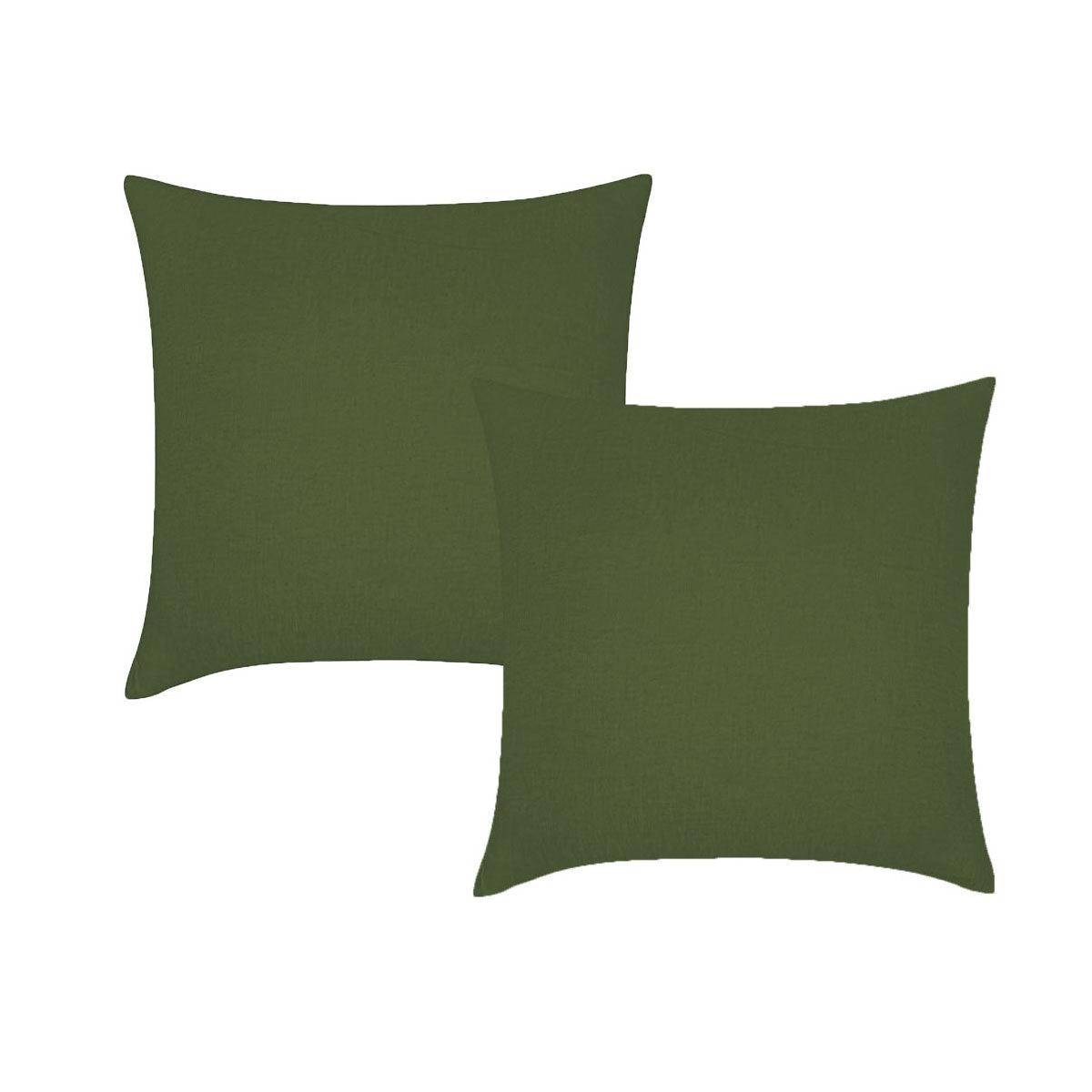 Vintage Design Homewares Pair of Olive French Linen European Pillowcases 65 x 65cm - Harrogates